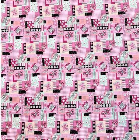 Nyomott mintás pamut-poliészter méteráru - 1085 lepkés