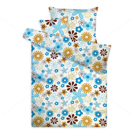 Öko krepp ágynemű virágos kék