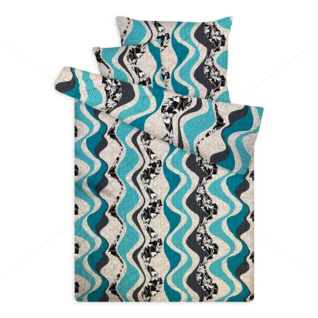 Öko krepp ágynemű hullámos csíkos virágos türkiz